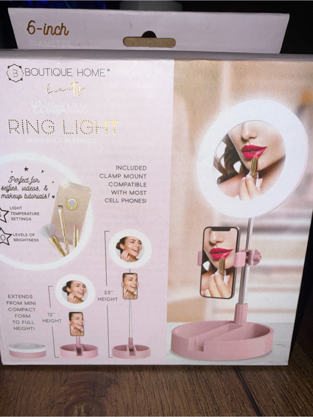 Pink Collapsible Ring Light with Phone Holder